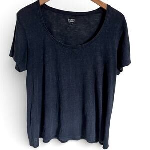 Eileen Fisher 100% Linen Black Scoop Neck Tee Short Sleeve Top Women’s Medium